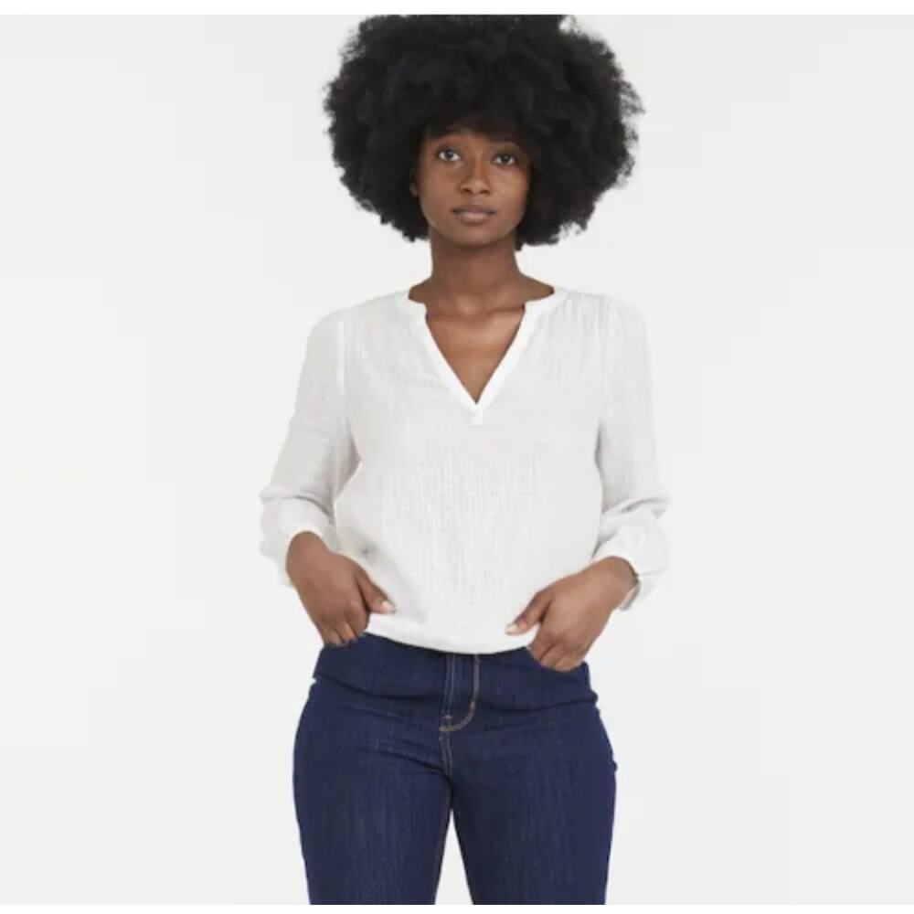 Marine Layer Jamie Banded Collar Top White Cotton Gauze Size Small